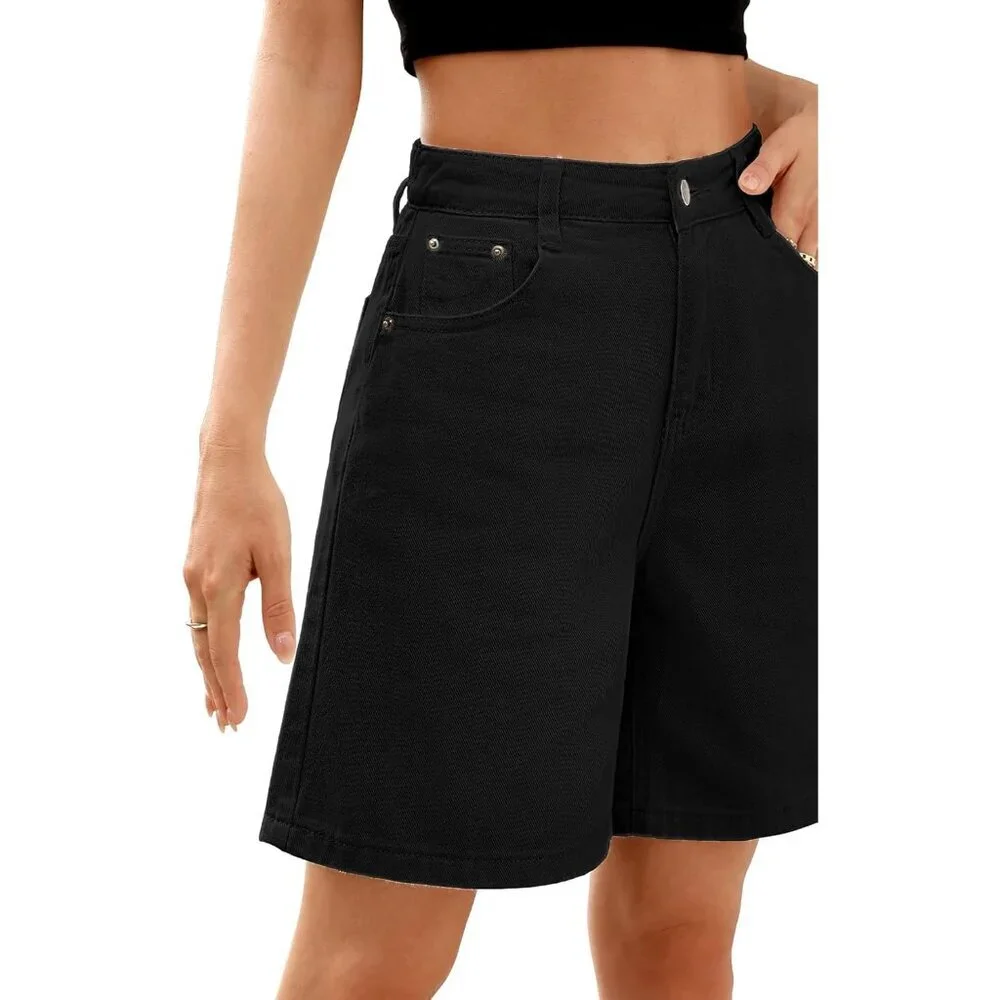 Women’s Bermuda Jean Shorts Baggy Wide Leg Knee Length Casual Denim